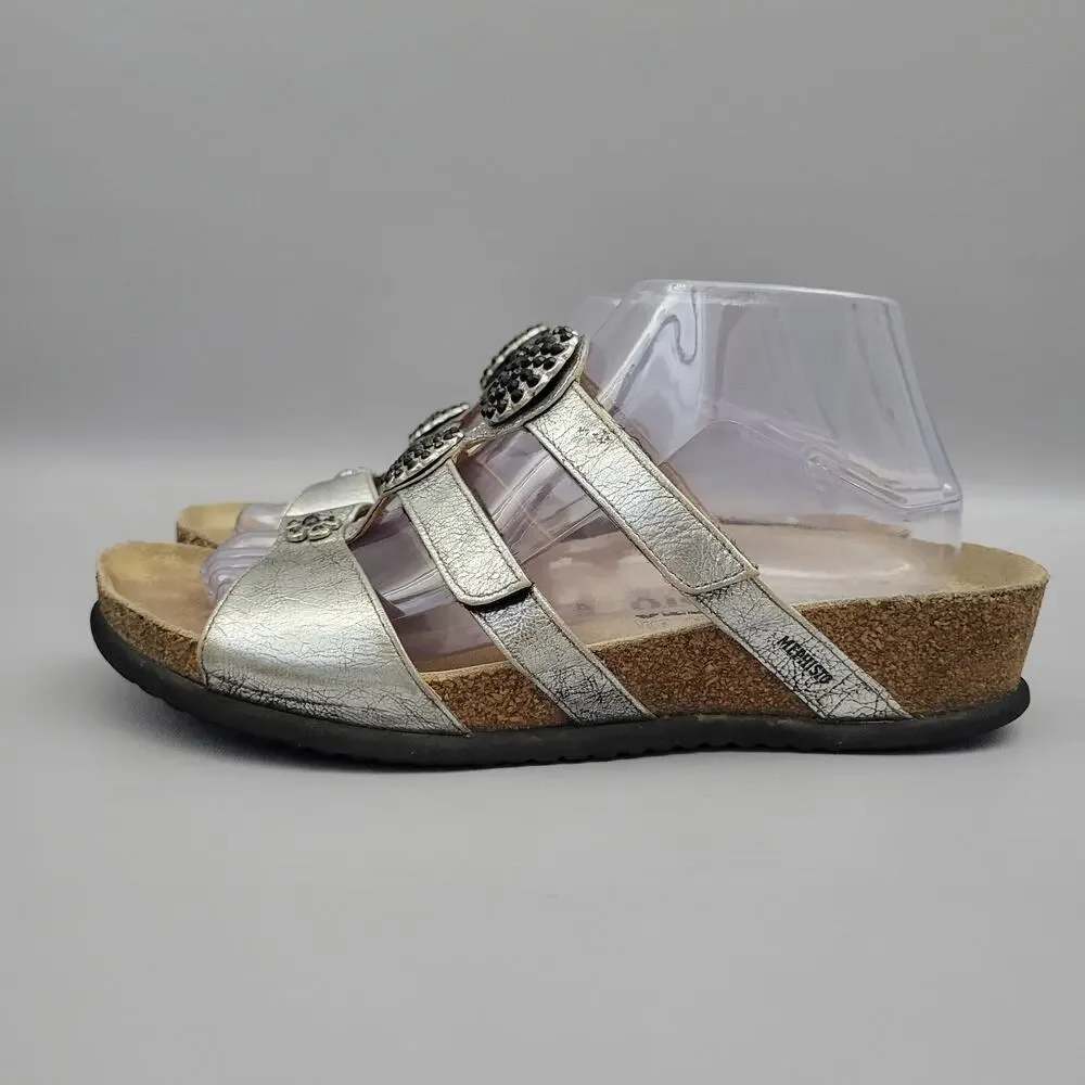 Mephisto Air-Relax Leather Jeweled Wedge Slide Sandals EU 41 / 11